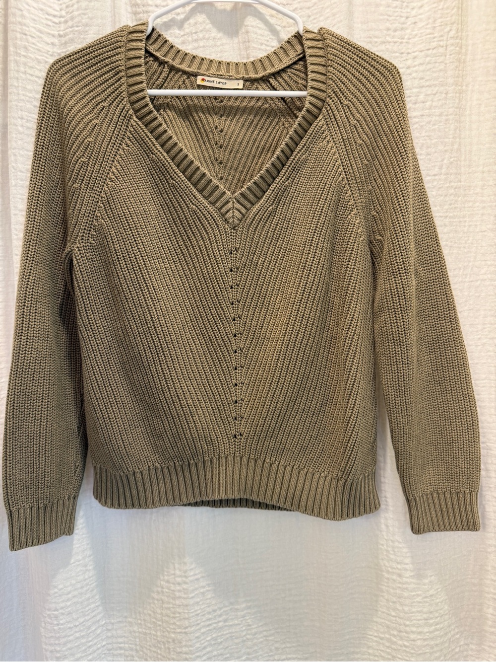 Marine Layer Ezra V-Neck Ribbed Knit Sweater - Military Olive Green